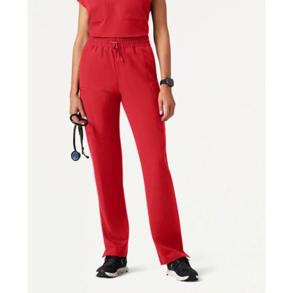 Jaanuu Women's Payla Classic High-Waist Scrub Pant -Brilliant Red - Size XS - Picture 1 of 8